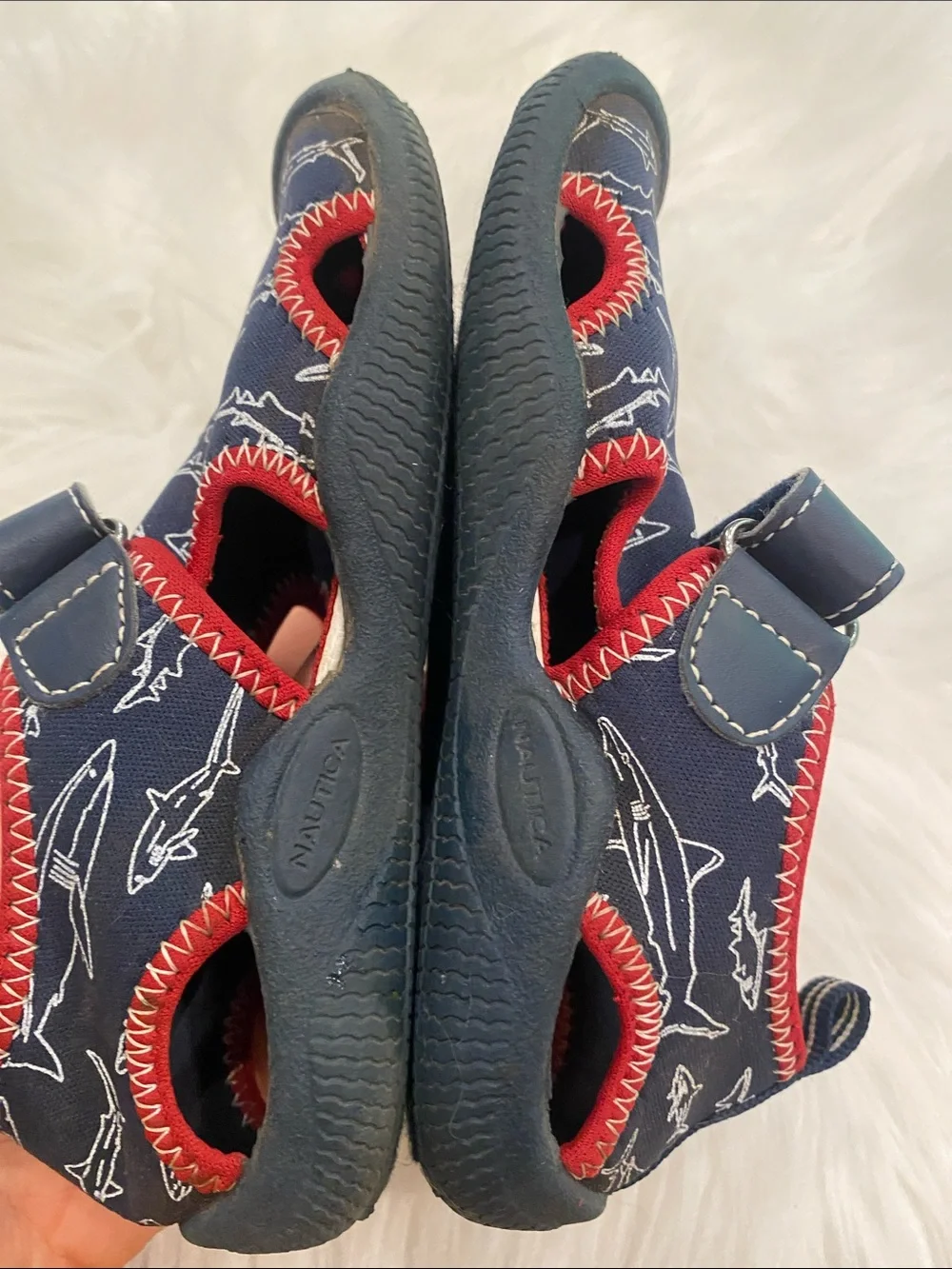 Nautica sz 9 Navy and Red Shark-Print Kids Water Shoes